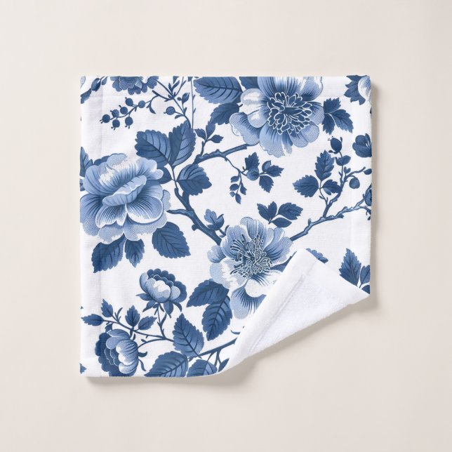 Conjunto De Toalhas Jardim de Algodão Floral Azul (Pano de lavar)