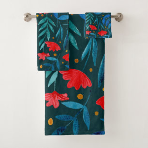 Conjunto De Toalhas Jardim de aquarelas mágicas - lacre escuro e verme