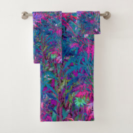 Conjunto De Toalhas Jardim de Folhas com Cores Psicodélicas Abstratas