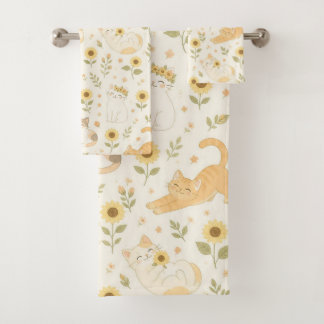 Conjunto De Toalhas Jardim de Girassóis Doces e Gatos Felizes