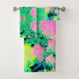 Conjunto De Toalhas Jardim de Hydrangea rosa com folhagem amarela