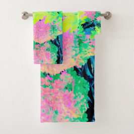 Conjunto De Toalhas Jardim de Hydrangea rosa com folhagem amarela