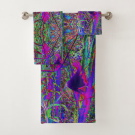 Conjunto De Toalhas Jardim de Lírios Cores de Arco-íris Abstrato Psico