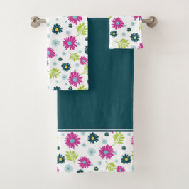 Conjunto De Toalhas Jardim de Margaridas Flor Rosa Azul 