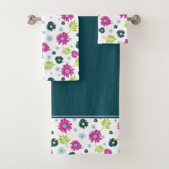 Conjunto De Toalhas Jardim de Margaridas Flor Rosa Azul  (Insitu)