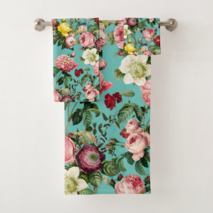Conjunto De Toalhas Jardim de rosa de safra em fundo teórico