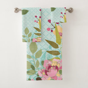 Conjunto De Toalhas Jardim Floral, Fundo Azul