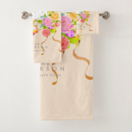 Conjunto De Toalhas Jardim Florido Romântico Monograma Bege