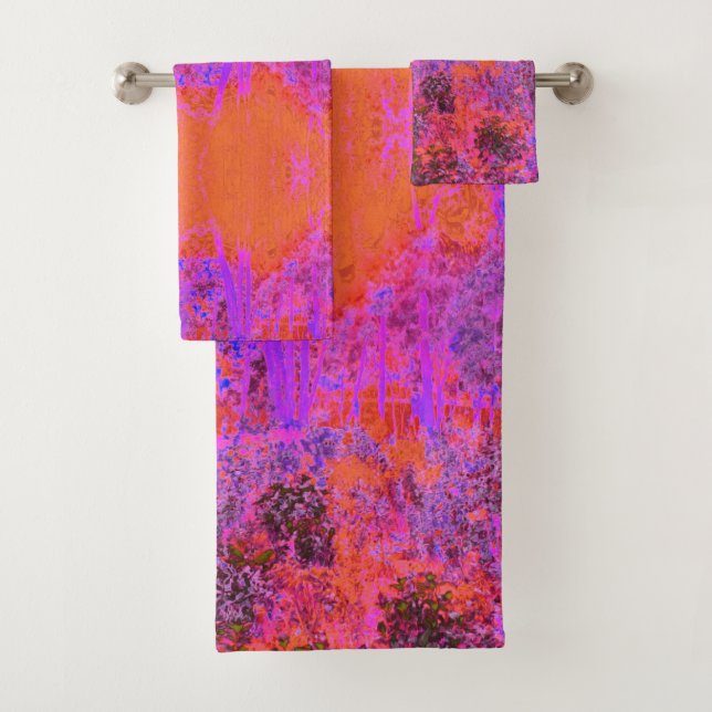 Conjunto De Toalhas Jardim Impressionista Laranja Trippy Magenta (Insitu)