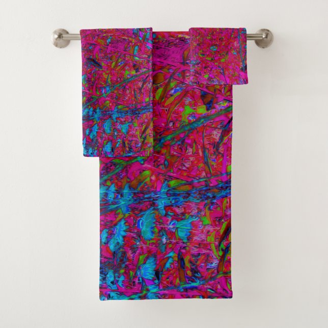 Conjunto De Toalhas Jardim Magenta Psicodélico Púrpura Lily Flor (Insitu)