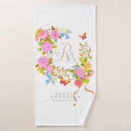 Conjunto De Toalhas Jardim Romântico Florido Monograma Branco