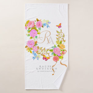 Conjunto De Toalhas Jardim Romântico Florido Monograma Branco