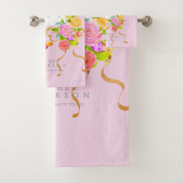 Conjunto De Toalhas Jardim Romântico Florido Monograma Rosa