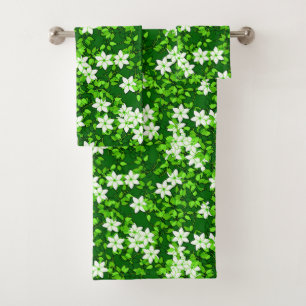 Conjunto De Toalhas Jasmine Branca Entre Folhas Verdes