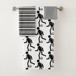 Conjunto De Toalhas Jogador de futebol com bola e preto, tiras de cinz