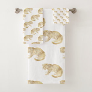 Conjunto De Toalhas JUNGLE BRANCO DE BANHEIRA DE CHEETAH Dourado DEFIN