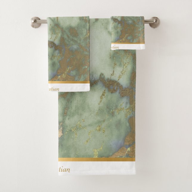 CONJUNTO DE TOALHAS JUNTO DE TOWEL DE NAVIO VERDE MARBLE TRIM COM SAGE (Insitu)