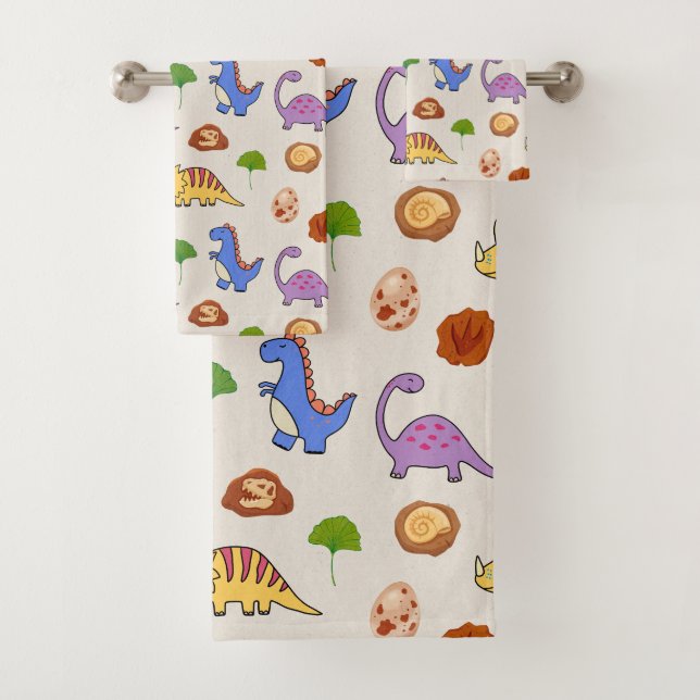 Conjunto De Toalhas Jurassic Joy Dinosaurs Bath Towel Set (Insitu)