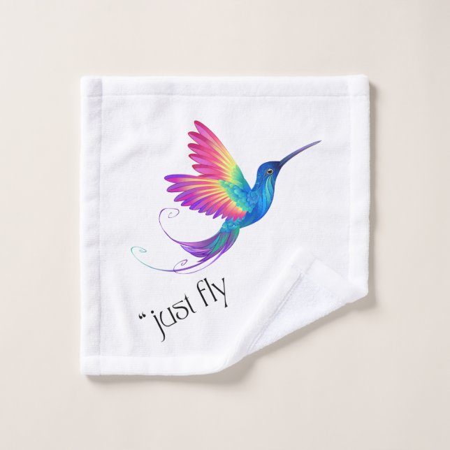 Conjunto De Toalhas Just Fly - Vibrant Rainbow Hummingbird Art for Fre (Pano de lavar)