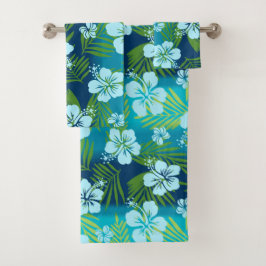 Conjunto De Toalhas Kalani Tie Dye Blend Tropical Hibiscus - Teal