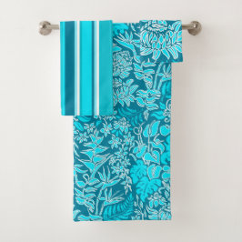 Conjunto De Toalhas Kauai Morning havaiano Floral & Stripe Coordenado