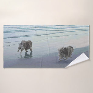 Conjunto De Toalhas Keeshonds na Arte de Cão de Pintura em Seashore