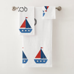 Conjunto De Toalhas Kids Bandeja de Banheiro - Barcos de Navegação Ver