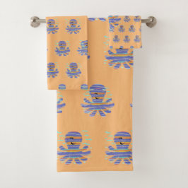 Conjunto De Toalhas Kids Blue Octopus Coral