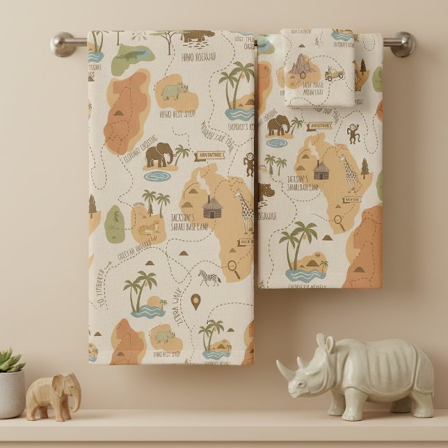 Conjunto De Toalhas Kid's Personalized Safari Map ID1269 (Criador carregado)