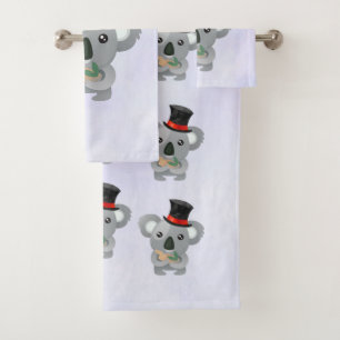 Conjunto De Toalhas Koala bonito em um chapéu alto preto