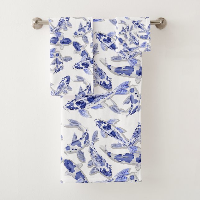 Conjunto De Toalhas Koi azul e branco (Insitu)