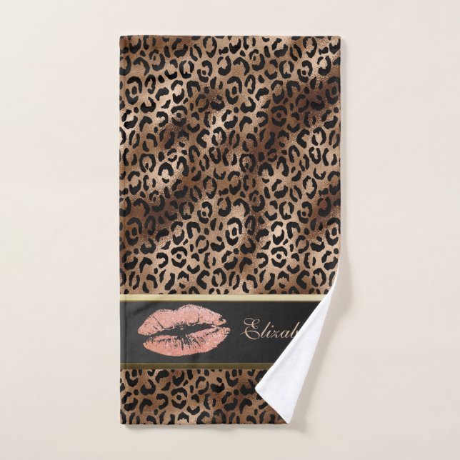 Conjunto De Toalhas Lábios Brilhantes com Elegante Padrão de Leopardo (Toalha de mão)
