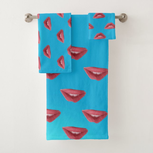 Conjunto De Toalhas Lábios e fundo azul (Insitu)