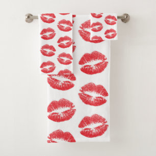 Conjunto De Toalhas Lábios Vermelhos, Padrão De Lábios, Batom Vermelho