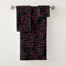 Conjunto De Toalhas Labirinto Gradiente Trippy Preto Vermelho
