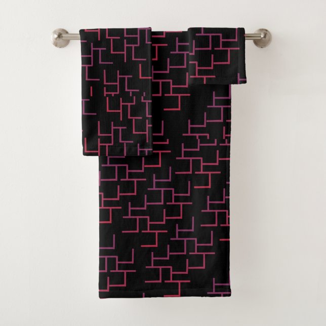 Conjunto De Toalhas Labirinto Gradiente Trippy Preto Vermelho (Insitu)