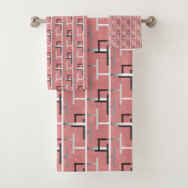 Conjunto De Toalhas Labirinto Gradiente Trippy Rosa e Cromado