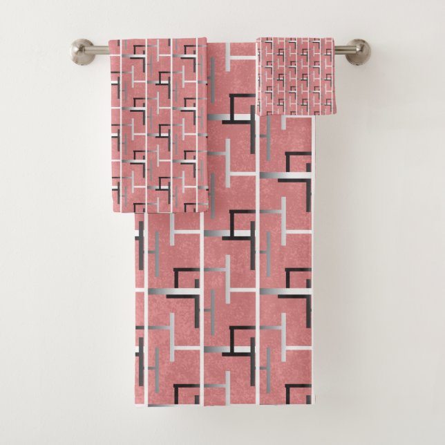 Conjunto De Toalhas Labirinto Gradiente Trippy Rosa e Cromado (Insitu)