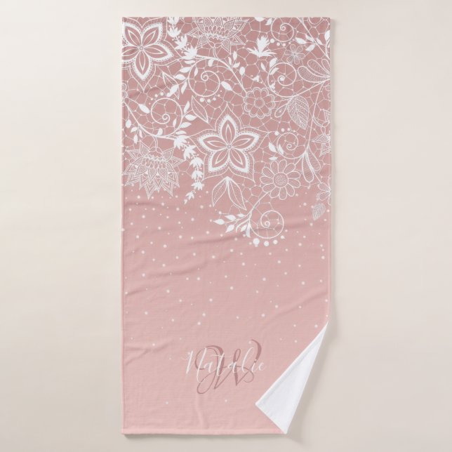 Conjunto De Toalhas Laço branco elegante floral e design dos confetes (Toalha de Banho)