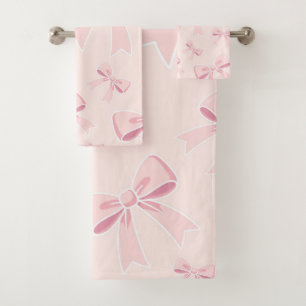 Conjunto De Toalhas Laços Rosa Fofa Coquete Chic de Casa