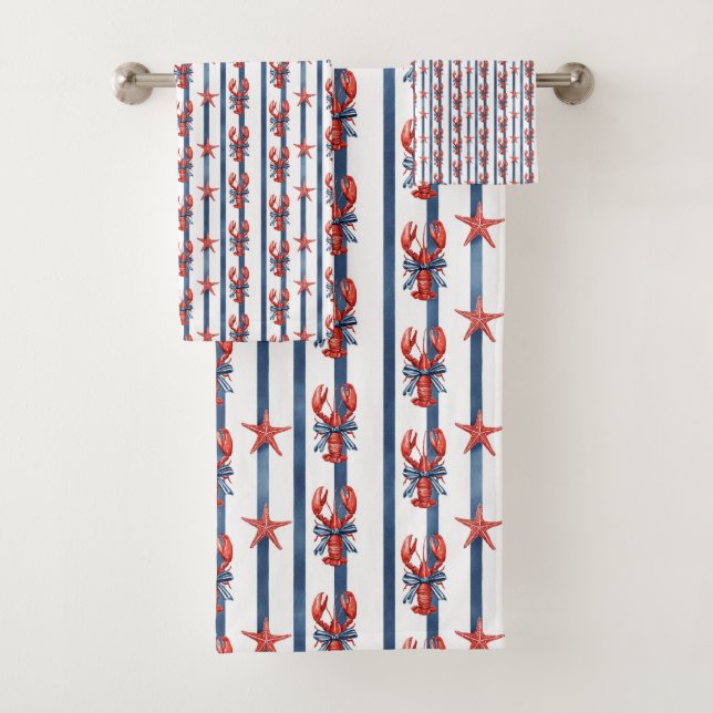Conjunto De Toalhas Lagostas e Estrelas-do-Mar Coquettes (Insitu)