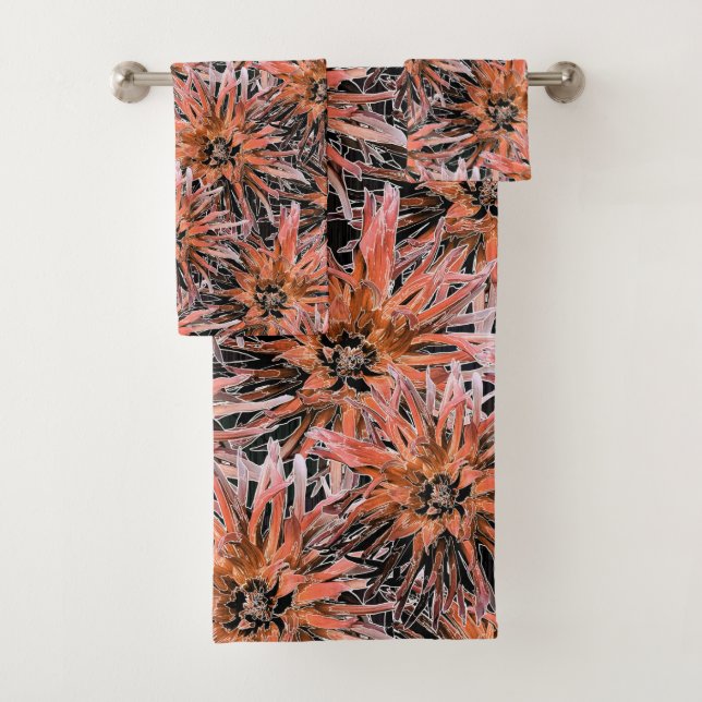 Conjunto De Toalhas Laranja-aquarela e flores marrons. (Insitu)