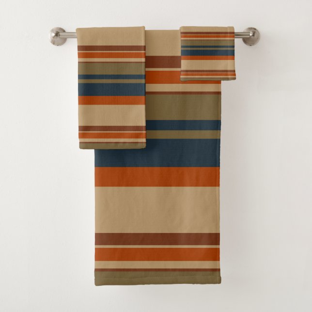 Conjunto De Toalhas Laranja azul e listras de azeitona (Insitu)