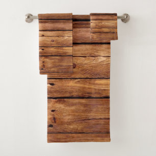 Conjunto De Toalhas Laranja De Madeira Rústica De Banheiro