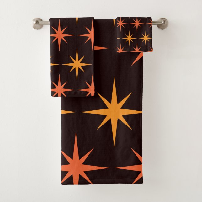 Conjunto De Toalhas Laranja e Âmbar Starburst Meados do Século Moderno (Insitu)