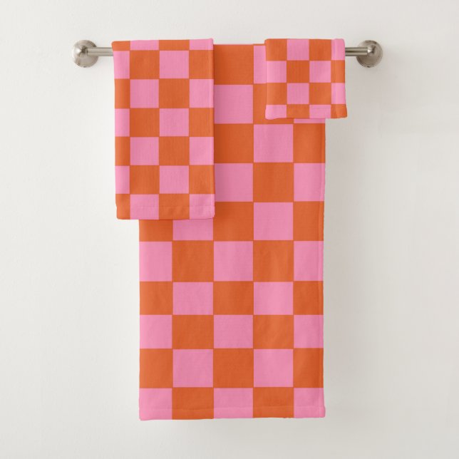 Conjunto De Toalhas Laranja e Rosa Verificados (Insitu)