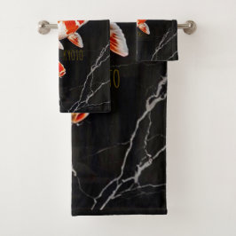 Conjunto De Toalhas Laranja Koi Fish Black Marble|Dourado Lava