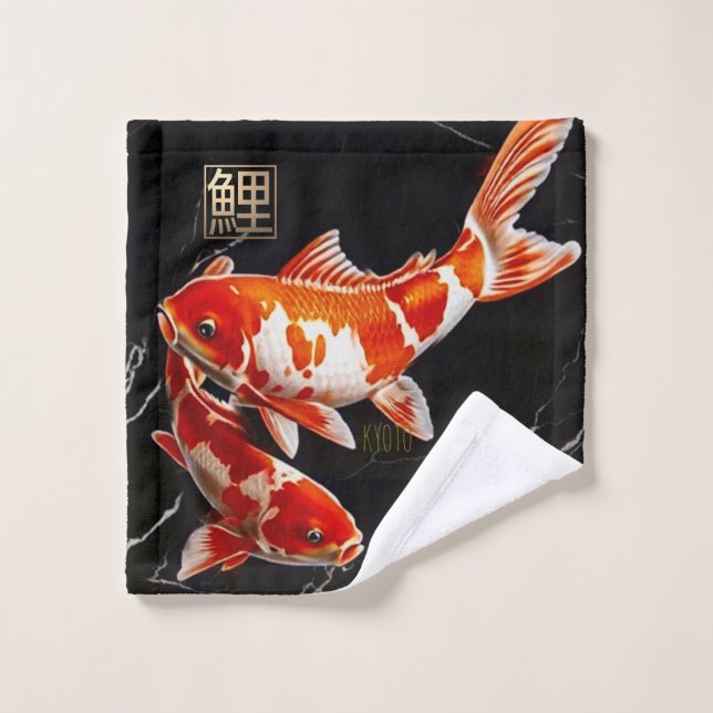 Conjunto De Toalhas Laranja Koi Fish Black Marble|Dourado Lava (Pano de lavar)