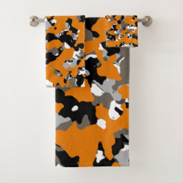 Conjunto De Toalhas Laranja Preto Cinza Bege Camuflagem Camo Estampa