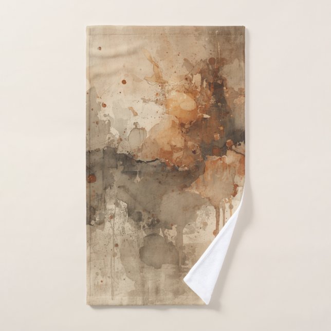 Conjunto De Toalhas Laranja Queimada Âmbar Marrom Cinza Preto Abstrato (Toalha de mão)